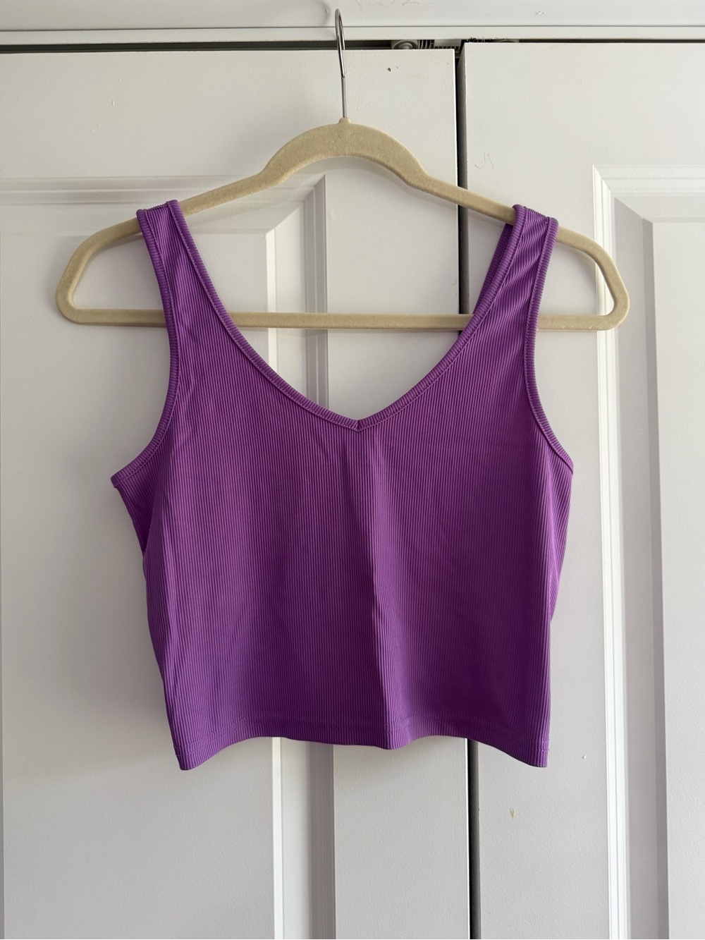 Purple Ribbed V-Neck Crop Tank Top